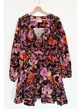 Anthropologie || Pilcro Tiered Corduroy Dress Ruffle Floral Cord‎ Mini Fall XL